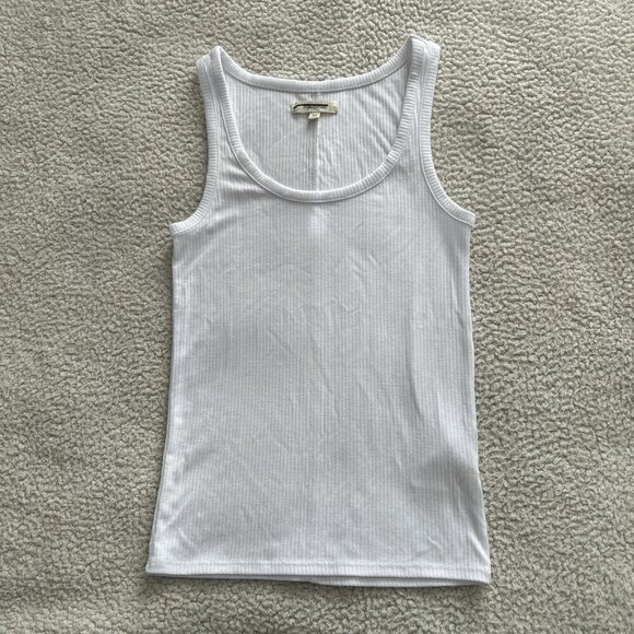 Madewell Optic White Sleeveless Scoop Neck Modal Drapey Rib Knit Tank Top Sz XS - Picture 3 of 8